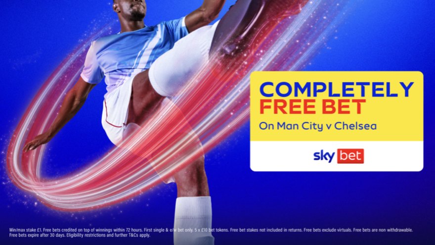 A Sky Bet Action Box using Sky Sports Bold for the headline, Sky Sports Light beneath it, and condensed type for the terms.